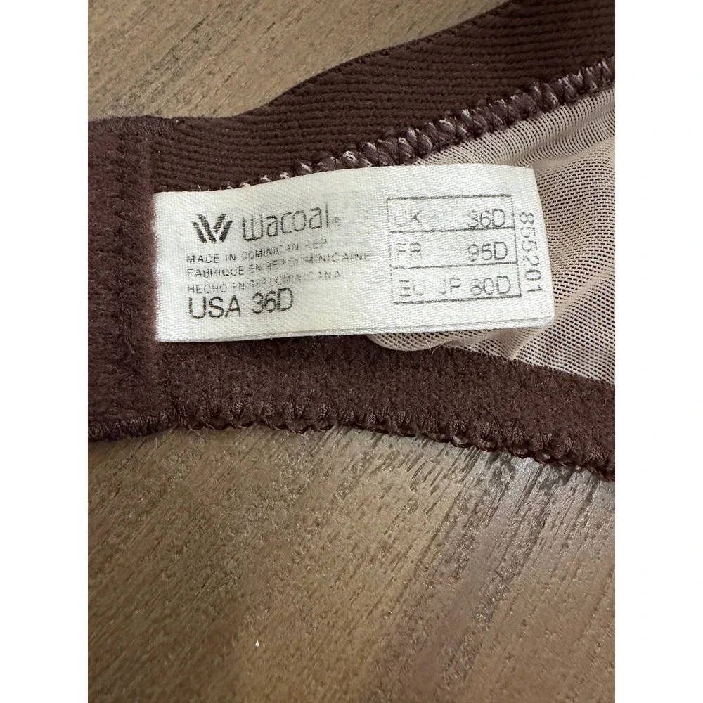 Wacoal Halo Lace Underwire Unlined Chocolate Brown Floral  36D‎